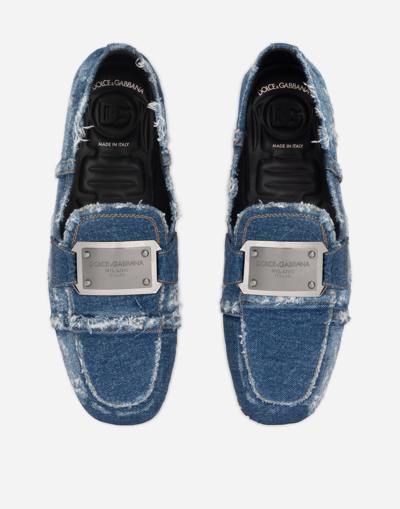 Shop Dolce & Gabbana Patchwork Denim Loafers With Logo Tag In Blue