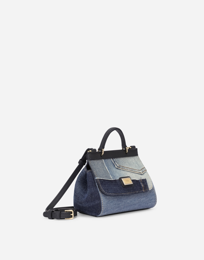 Shop Dolce & Gabbana Denim Patchwork Mini Sicily Bag In Blue