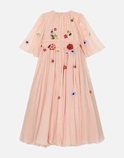 Dolce & Gabbana Short-sleeved Chiffon Dress In Pink