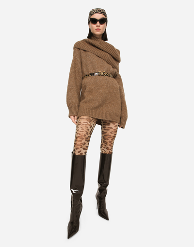 Shop Dolce & Gabbana Oversize Llama Wool Sweater With Shawl Neck In Brown