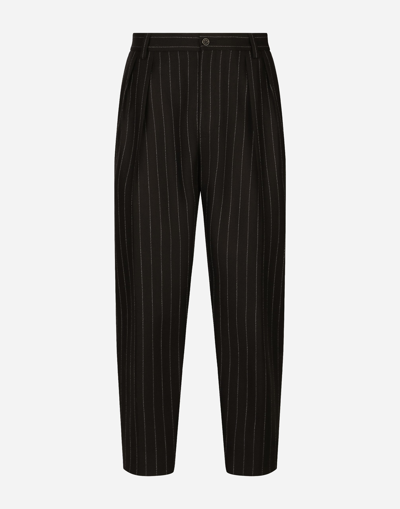 Dolce & Gabbana Wool Pinstripe Skinny Trousers In Black