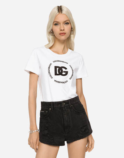 Dolce & Gabbana White T-shirt With Logo Lettering Print In Cotton