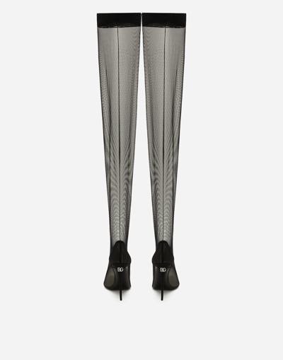 Dolce & Gabbana Lollo Thigh-high Tulle Boots In Black