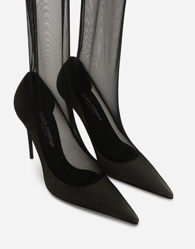 Dolce & Gabbana Lollo Thigh-high Tulle Boots In Black