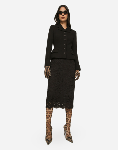 Shop Dolce & Gabbana Branded Stretch Lace Midi Skirt In Black