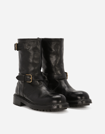 Shop Dolce & Gabbana Leather Biker Boots In Black