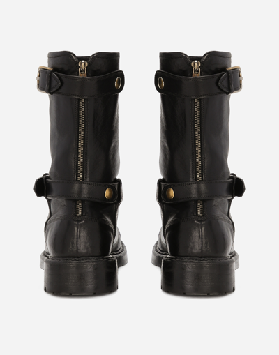 Shop Dolce & Gabbana Leather Biker Boots In Black