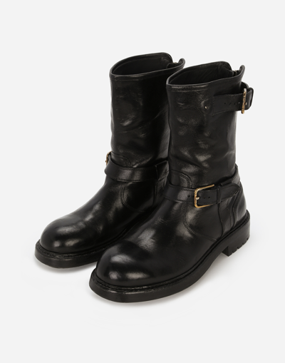 Shop Dolce & Gabbana Leather Biker Boots In Black