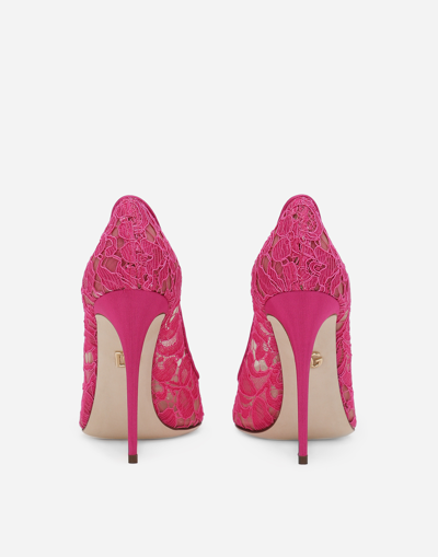 Dolce & Gabbana Rainbow Lace In Lurex Lace Pumps In Fuchsia