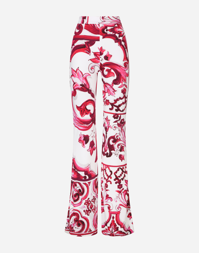 Dolce & Gabbana Flared Majolica-print Organzine Pants In Pink