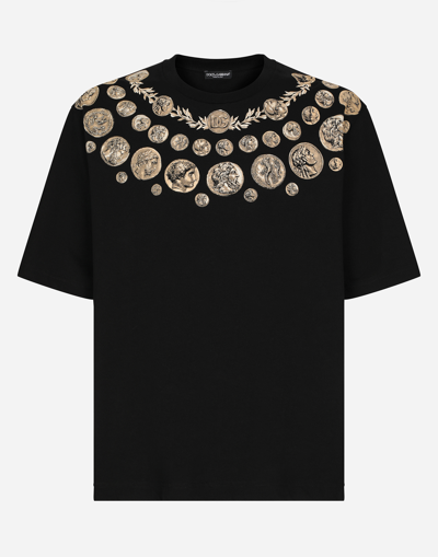 Dolce & Gabbana Black Coin Print Cotton Crew Neck T-shirt