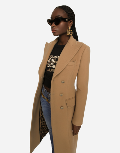 Shop Dolce & Gabbana Long Double-breasted Wool And Cashmere Coat In Beige