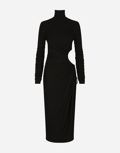 Dolce & Gabbana Logo-embellished Jersey Midi Dress In Schwarz