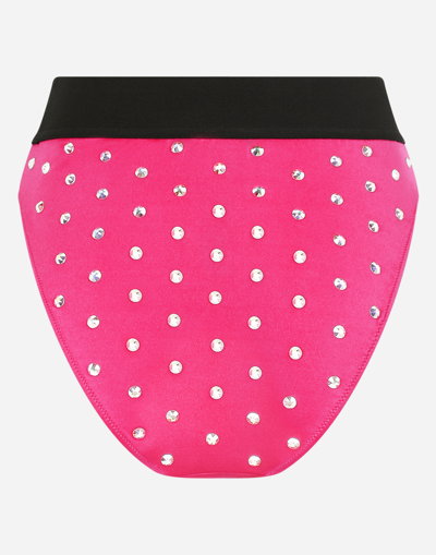 Shop Dolce & Gabbana High-waisted Panties With Rhinestones In Fuchsia