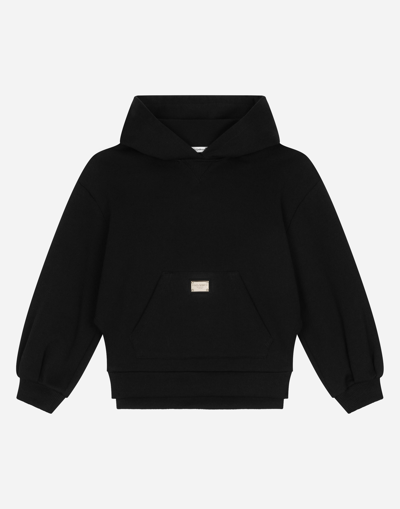 Dolce & Gabbana Kids' Logo-plaque Cotton Hoodie In Black