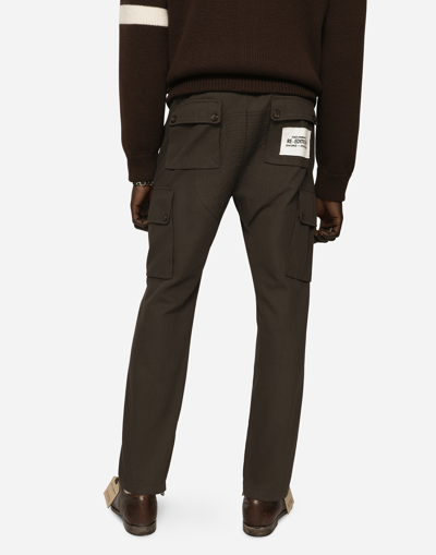 Shop Dolce & Gabbana Cotton Twill Cargo Biker Pants In Brown