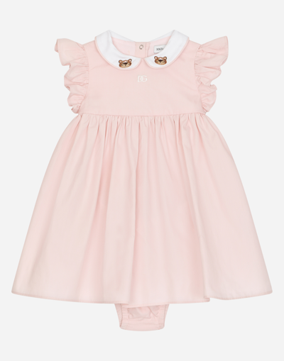 Shop Dolce & Gabbana Poplin Dress With Baby Leopard Embroidery In Pink