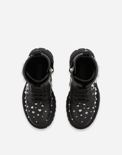 Shop Dolce & Gabbana Studded Leather Combat Boots In Black