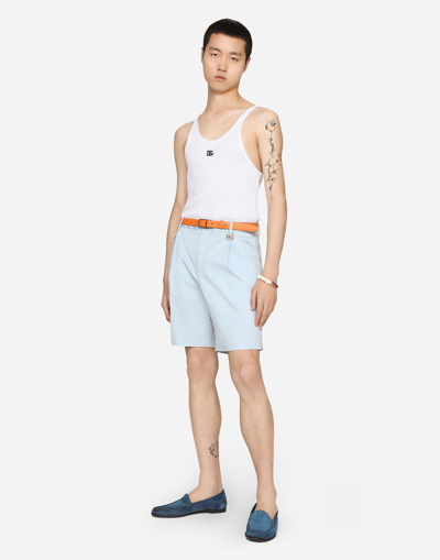 Shop Dolce & Gabbana Stretch Cotton Shorts With Dg Patch In Azure