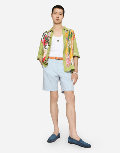 Shop Dolce & Gabbana Stretch Cotton Shorts With Dg Patch In Azure