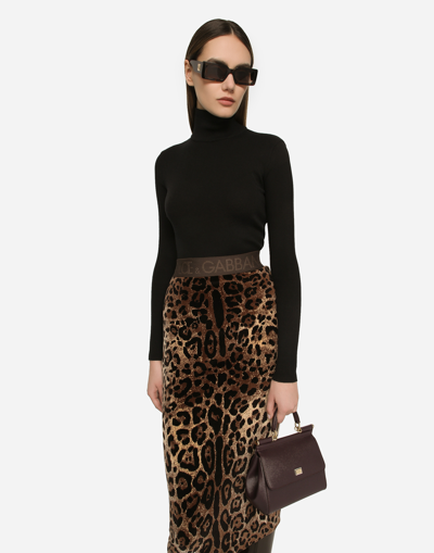 Dolce & Gabbana Leopard Jacquard Chenille Pencil Skirt In Multicolor