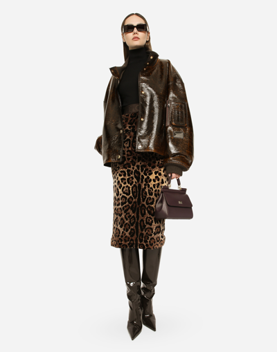 Dolce & Gabbana Leopard Jacquard Chenille Pencil Skirt In Multicolor
