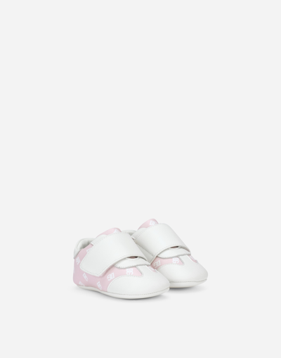 Shop Dolce & Gabbana Nappa Leather Newborn Sneakers With Dg-logo Print In White