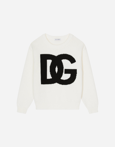 DOLCE & GABBANA PLAIN-KNIT COTTON ROUND-NECK PULLOVER WITH INLAID DG LOGO 