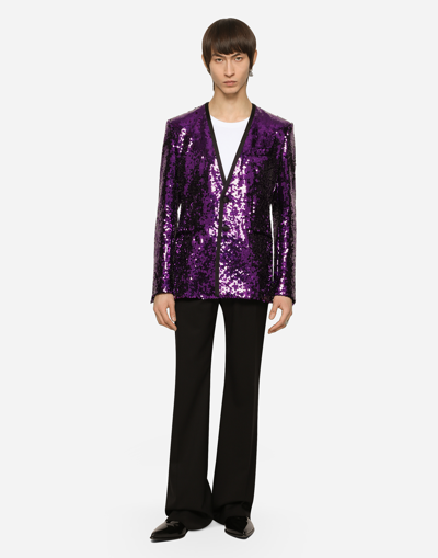 Shop Dolce & Gabbana Sequined Sicilia-fit Jacket With Satin Piping In Multicolor