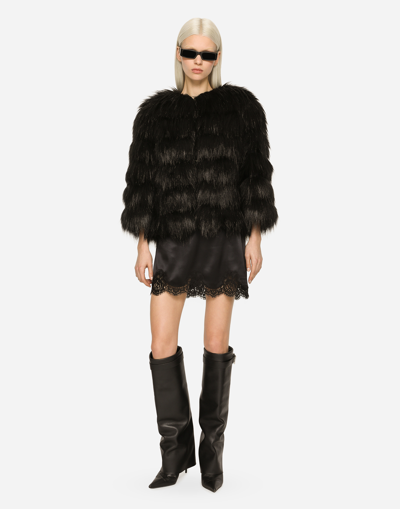 Dolce & Gabbana Faux Fur Cropped Jacket Long Sleeves In Animal Print