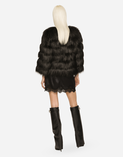 Dolce & Gabbana Faux Fur Cropped Jacket Long Sleeves In Animal Print