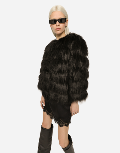 Dolce & Gabbana Faux Fur Cropped Jacket Long Sleeves In Animal Print