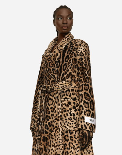 Shop Dolce & Gabbana Kim Dolce&gabbana Leopard-print Terrycloth Coat With Belt And The Re-edition Label In Animal Print