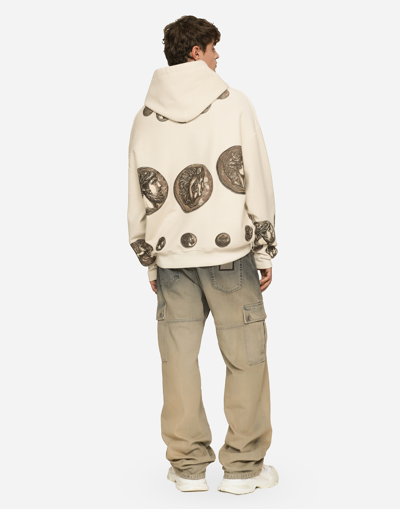 Shop Dolce & Gabbana Coin Print Inside-out Jersey Hoodie In Beige