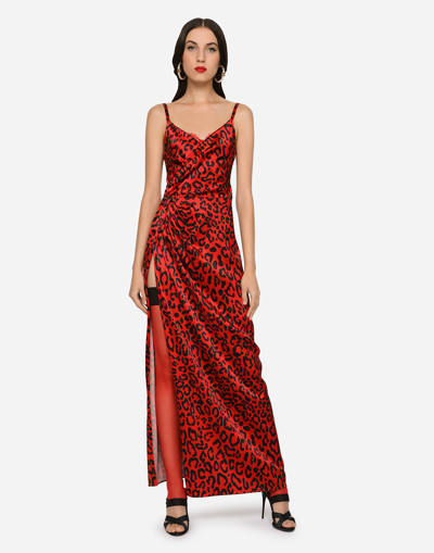Dolce & Gabbana Leopard-print Maxi Dress In Red