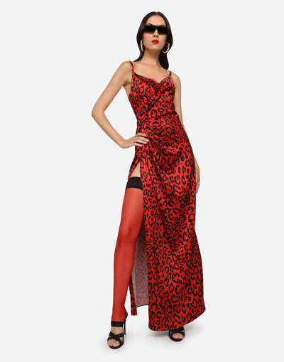 Dolce & Gabbana Leopard-print Maxi Dress In Red
