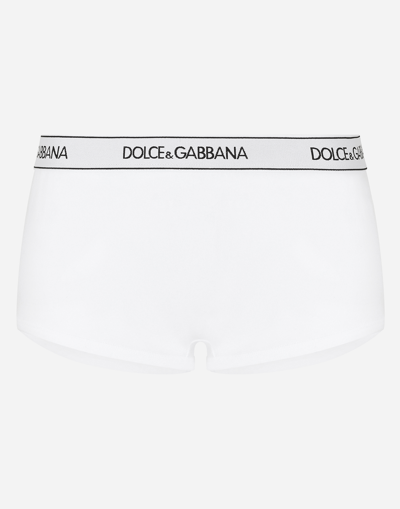 Shop Dolce & Gabbana Jersey Shorts With Branded Elastic In White