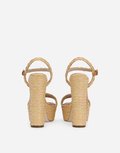 Shop Dolce & Gabbana Woven Raffia Platform Sandals In Neutral