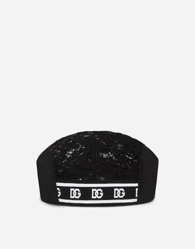 Shop Dolce & Gabbana Lace Flat Cap In Black