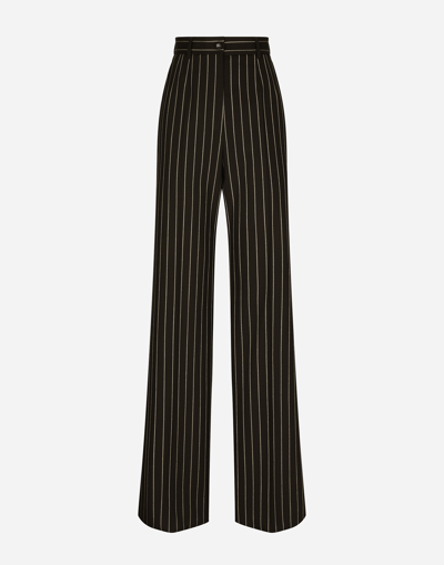 Dolce & Gabbana Pinstripe Wool Palazzo Pants In Multicolor