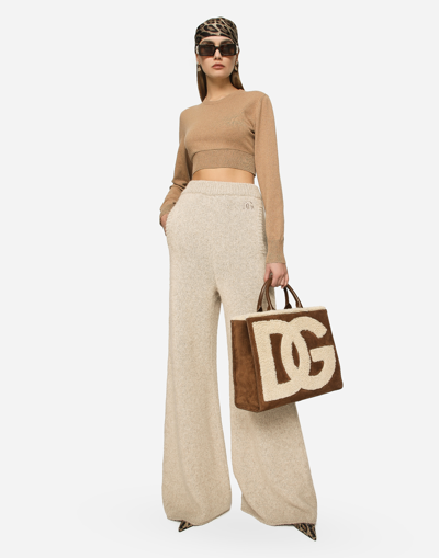 Shop Dolce & Gabbana Flared Llama Wool Pants In Beige