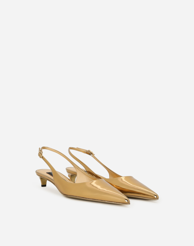 Shop Dolce & Gabbana Calfskin Slingbacks In Gold