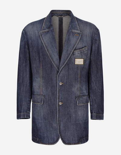 Dolce & Gabbana Longline Denim Blazer In Multicolor