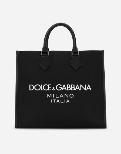 Shop Dolce & Gabbana Large Nylon Shopper With Rubberized Logo In Black