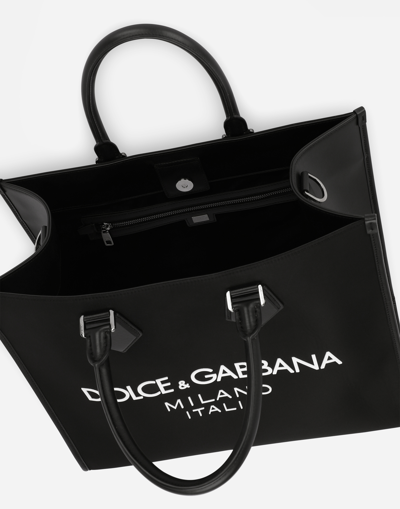 Shop Dolce & Gabbana Large Nylon Shopper With Rubberized Logo In Black