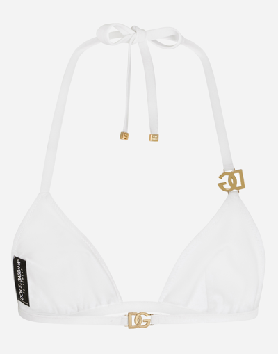 Shop Dolce & Gabbana Triangle Bikini With Dg Logo In White