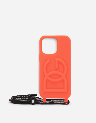 Shop Dolce & Gabbana Rubber Iphone 13 Pro Cover With Embossed Logo In Orange