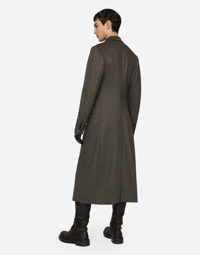 Shop Dolce & Gabbana Double-breasted Technical Wool Jersey Coat In Grey