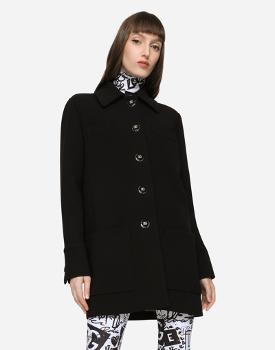 Shop Dolce & Gabbana Double Crepe Peacoat With Galalith Buttons In Black