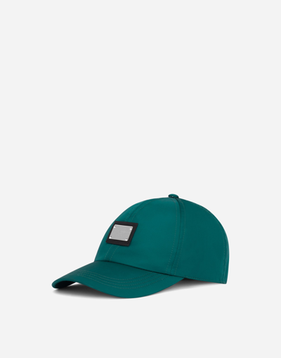 Shop Dolce & Gabbana Nylon Baseball Cap With Branded Tag In Green